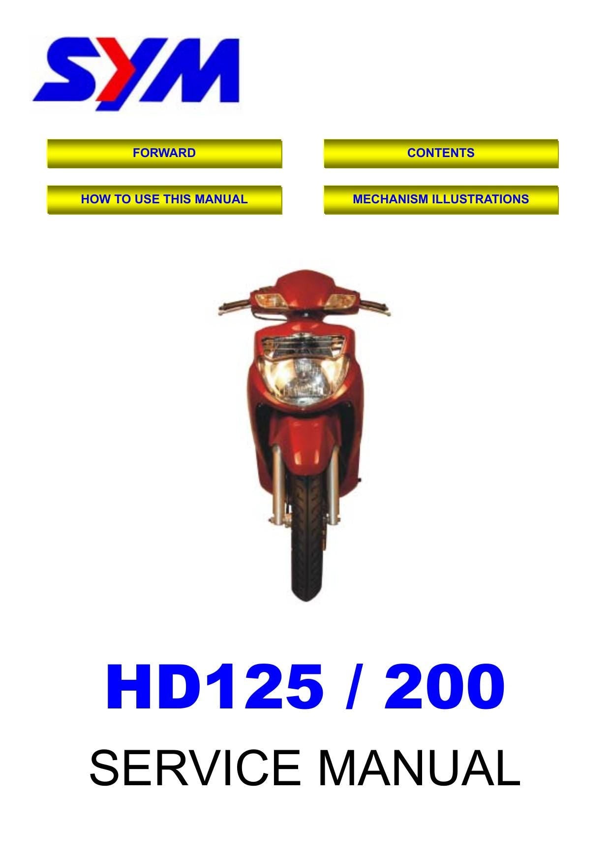 SYM HD125 HD200 Motorcycle Service Manual | 2000-2004 - sample page 1