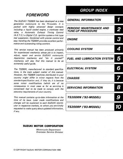 Suzuki TS200R Motorcycle Service Manual | 1990-1994 - sample page 2