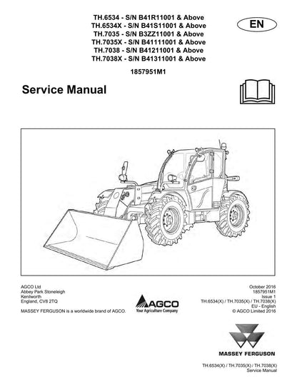 Massey Ferguson TH6534 TH7035 TH7038 Telehandler Service Manual | 2016-2020 - sample page 1