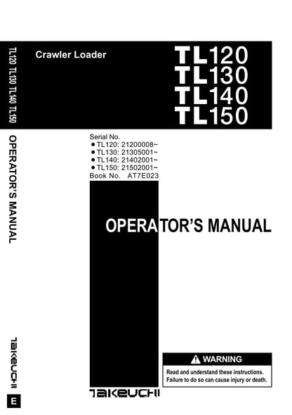 Takeuchi TL120 TL130 TL140 TL150 Crawler Loader Service Manual | 2014-2018 - sample page 1