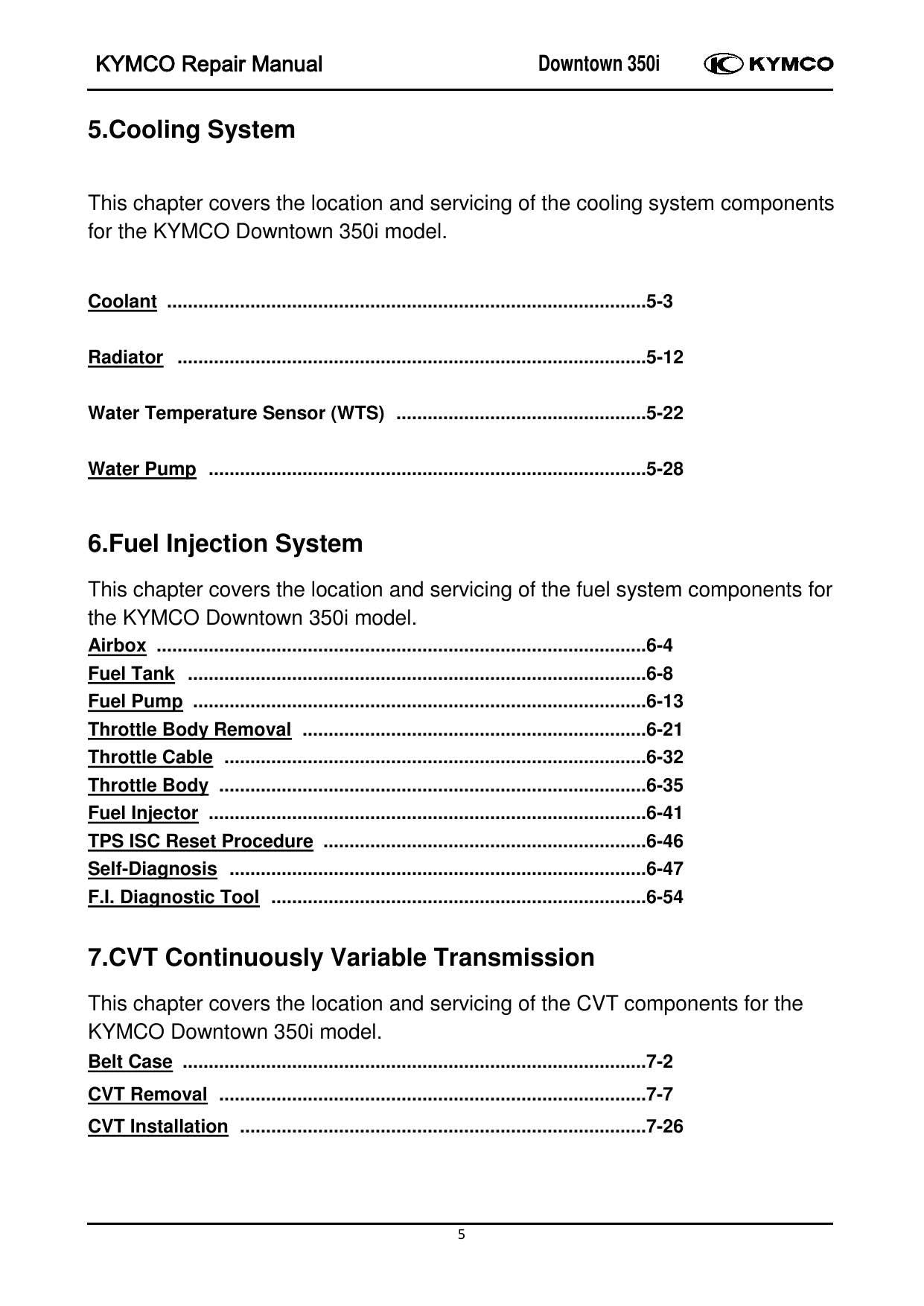 KYMCO Downtown 350I Scooter Service Manual | 2013-2017 - sample page 8