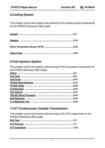 KYMCO Downtown 350I Scooter Service Manual | 2013-2017 - sample page 8