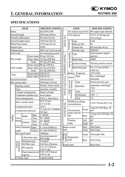 KYMCO Xciting 500 Scooter Service Manual | 2005-2009 - sample page 2