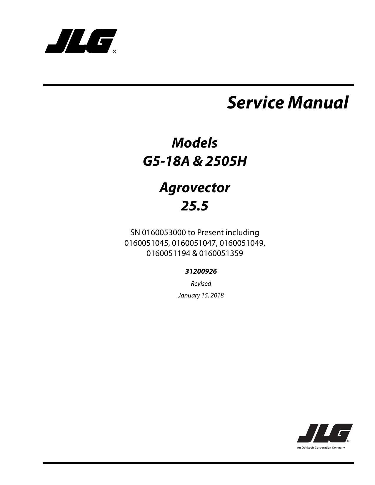 JLG G5-18A 2505H Agrovector 25.5 Telehandler Service Manual | 2013-2018 - sample page 1