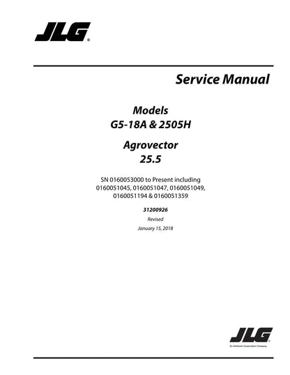 JLG G5-18A 2505H Agrovector 25.5 Telehandler Service Manual | 2013-2018 - sample page 1