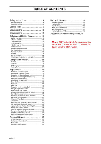 Husqvarna Rider 316T 322T 316TXS AWD Tractor Service Manual - sample page 2