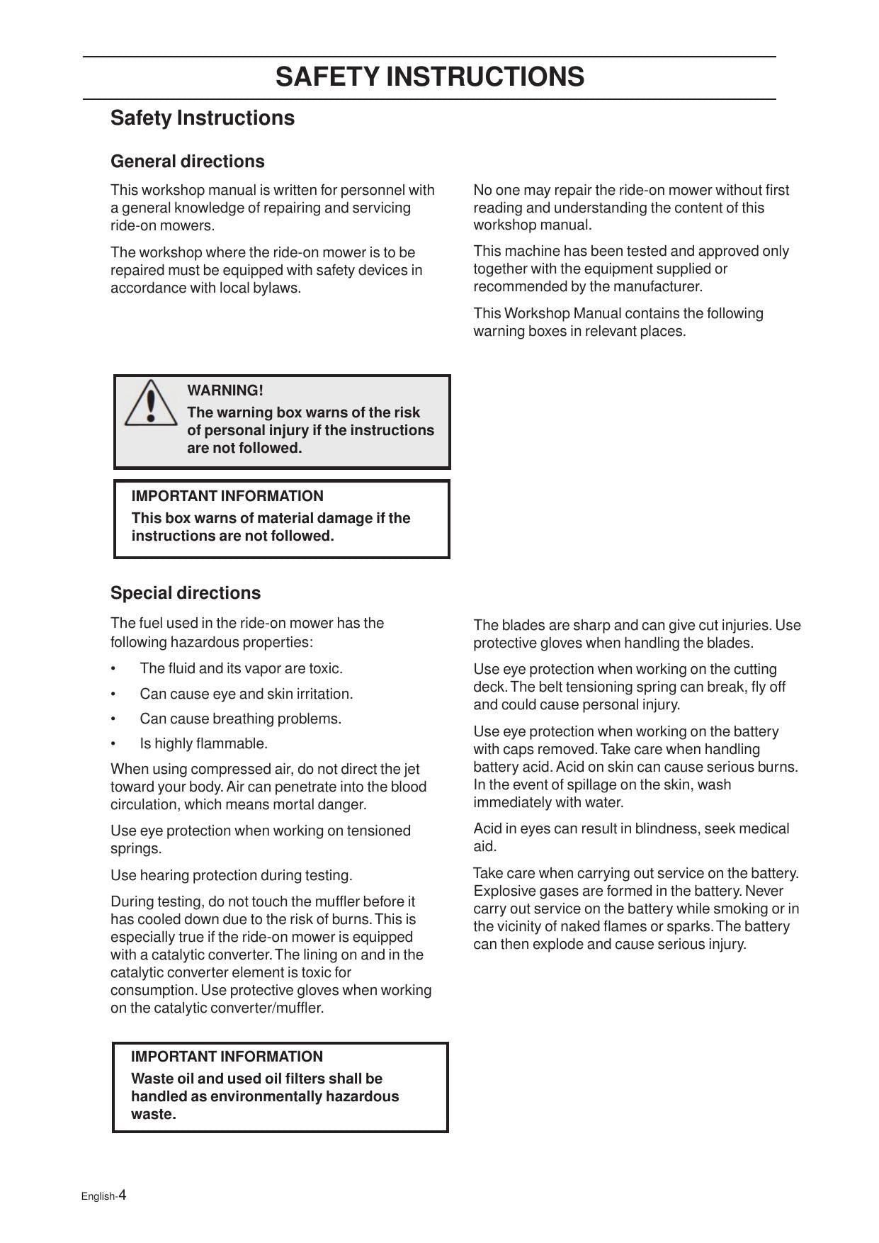 Husqvarna Rider 316T 322T 316TXS AWD Tractor Service Manual - sample page 6