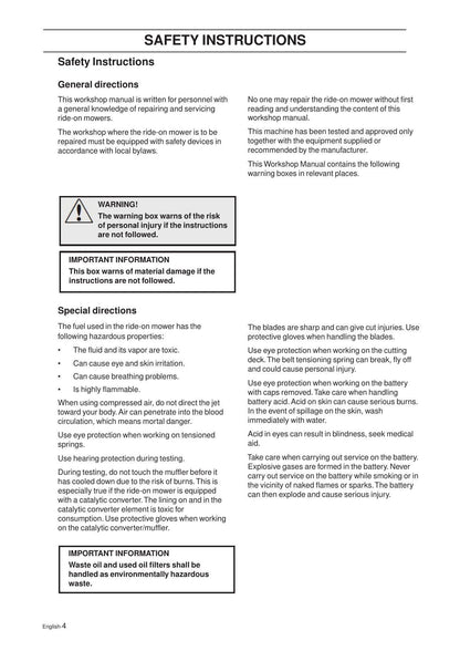 Husqvarna Rider 316T 322T 316TXS AWD Tractor Service Manual - sample page 6