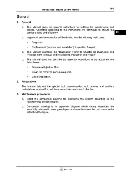 Foton Aumark C 1031 Philippines Light Truck Service Manual | 2013-2017 - sample page 7