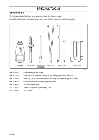 Husqvarna Rider 316T 322T 316TXS AWD Tractor Service Manual - sample page 5