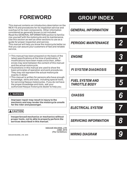 Haojue NEX115 Motorcycle Service Manual | 2019-2023 - sample page 5