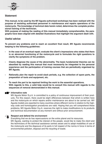 MV Agusta F3 675 800 ORO AGO Motorcycle Service Manual | 2014-2018 - sample page 6