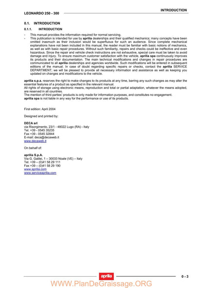 Aprilia Leonardo 250 300 Scooter Service Manual | 2004-2008 - sample page 8