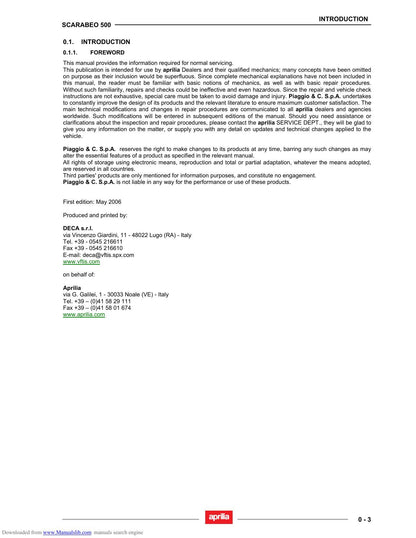 Aprilia Scarabeo 500 Scooter Service Manual | 2006-2010 - sample page 5