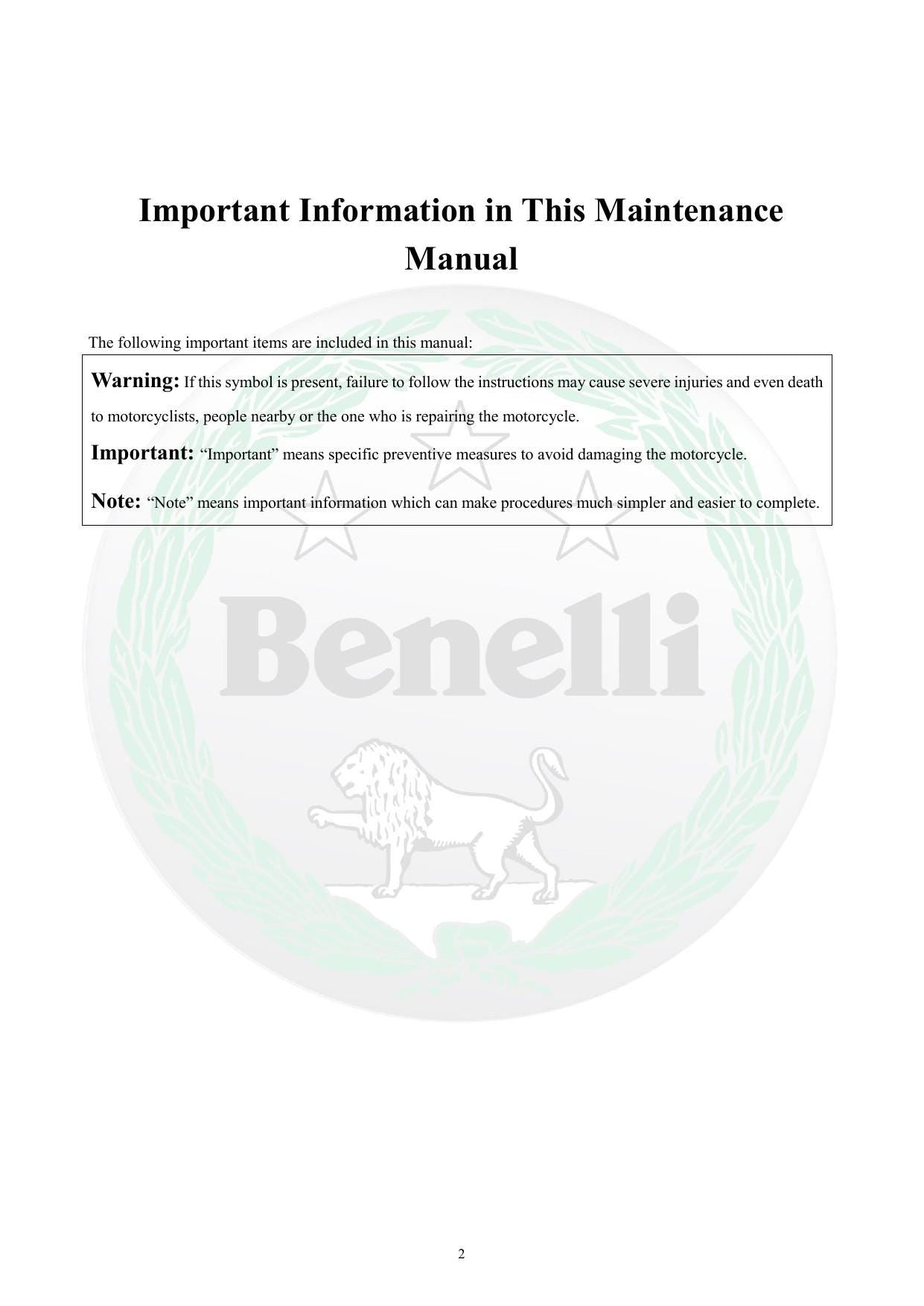Benelli TNT300 Motorcycle Service Manual | 2015-2019 - sample page 7