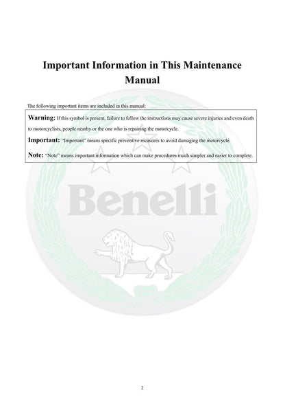 Benelli TNT300 Motorcycle Service Manual | 2015-2019 - sample page 7