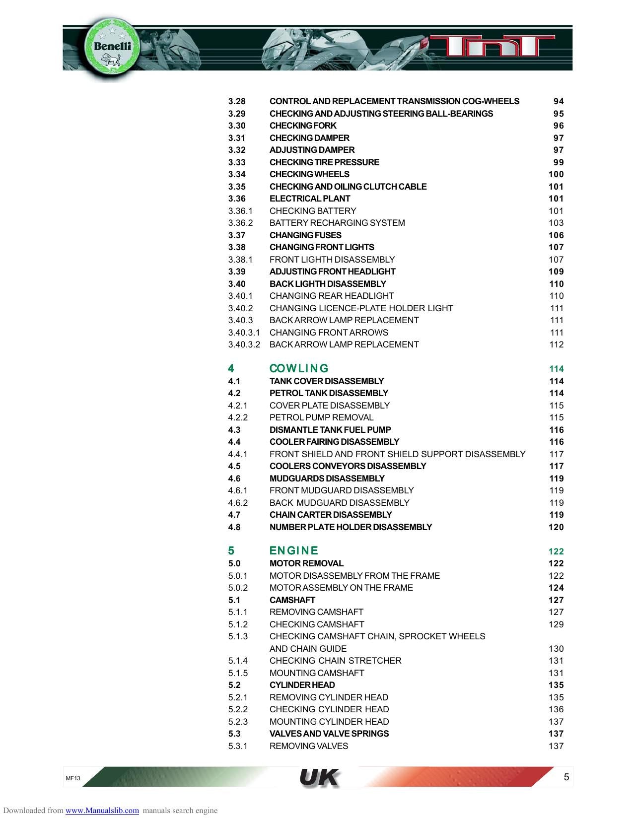 Benelli TNT 1130 Motorcycle Service Manual | 2004-2008 - sample page 9