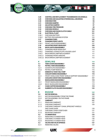 Benelli TNT 1130 Motorcycle Service Manual | 2004-2008 - sample page 9
