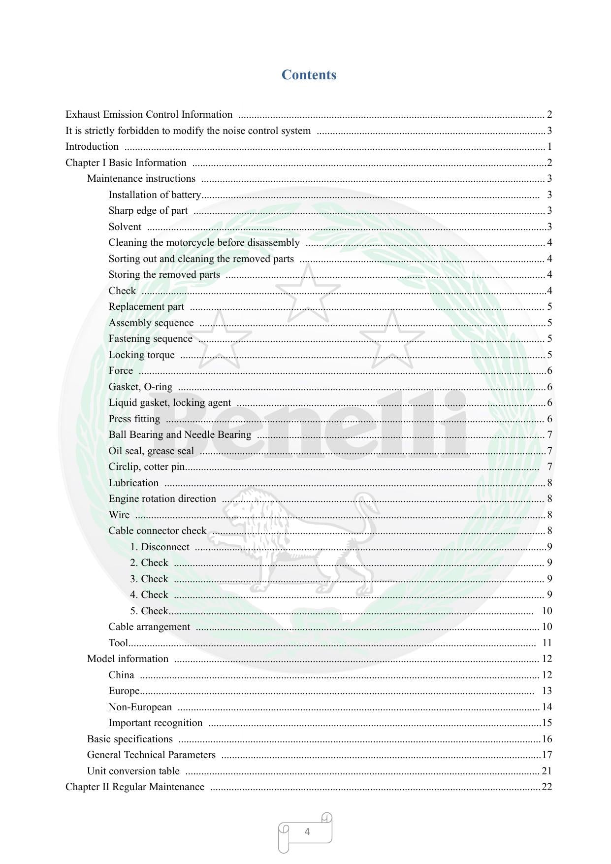 Benelli Leoncino 250 Motorcycle Service Manual | 2020-2024 - sample page 7