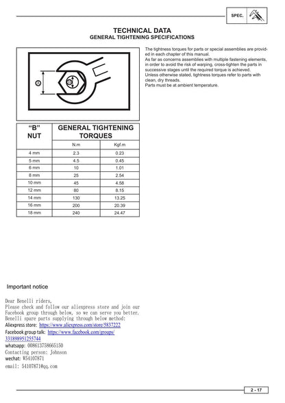 Benelli Leoncino 500 Motorcycle Service Manual | 2017-2021 - sample page 4