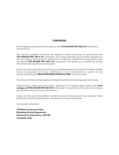 TVS Apache RTR 160 4V Motorcycle Service Manual | 2019-2023 - sample page 7