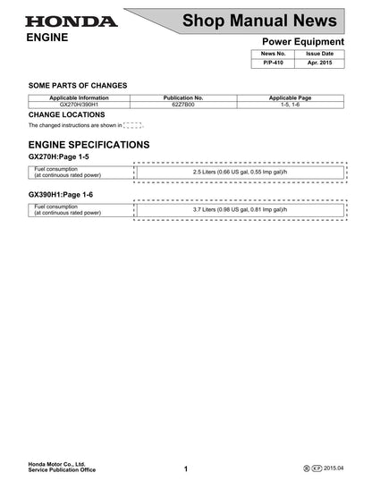 Honda GX270H GX390H1 Engine Service Manual | 2012-2016 - sample page 9