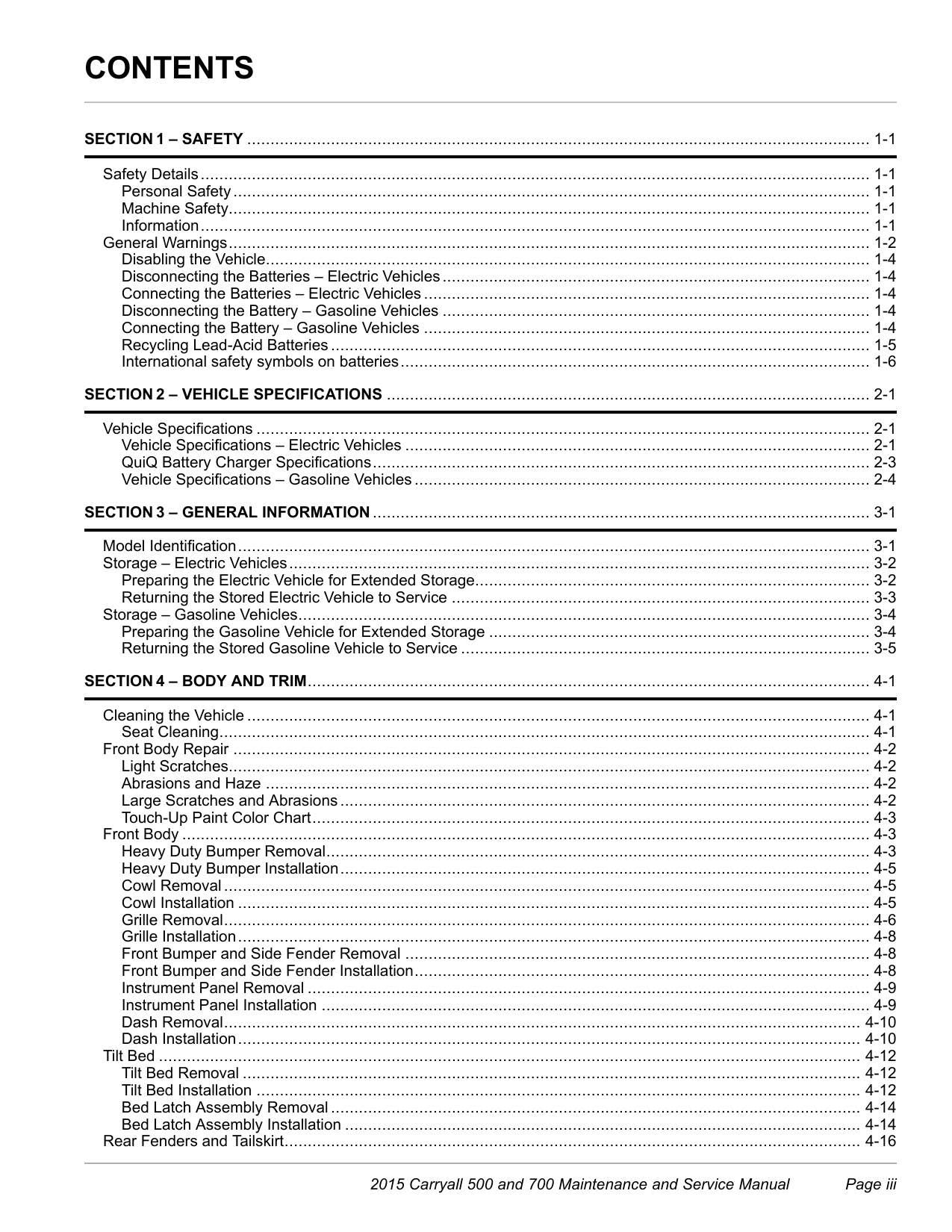 Club Car Carryall 500 700 Golf Cart Service Manual | 2015-2019 - sample page 3