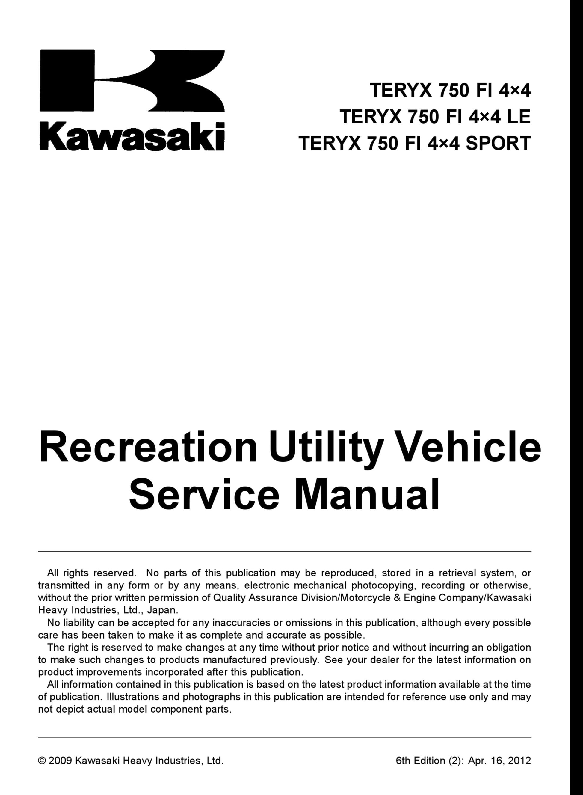 Kawasaki Teryx 750 UTV Service Manual | 2009-2012 - sample page 7