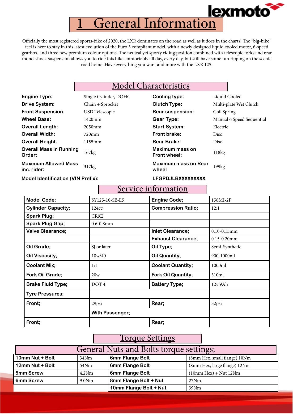 Lexmoto LXR 125 Motorcycle Service Manual | 2022-2026 - sample page 7