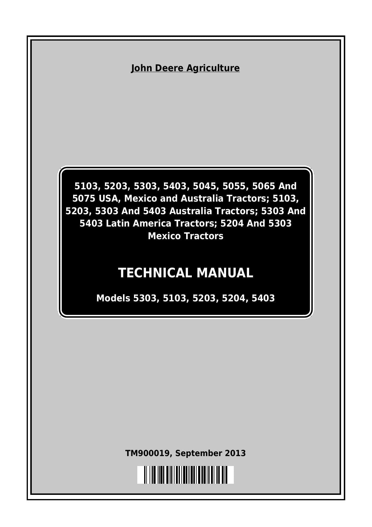 John Deere 5000 Series 5103 5203 5303 5403 Tractor Service Manual | 2013-2017 - sample page 1