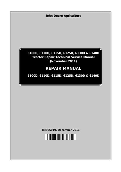 John Deere 6100D 6110D 6115D 6125D 6130D 6140D Tractor Service Manual | 2011-2015 - sample page 1