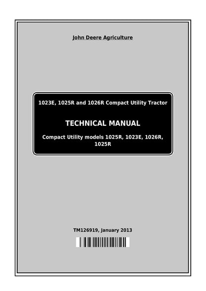 John Deere 1023E 1025R 1026R Compact Tractor Service Manual | 2013-2017 - sample page 1