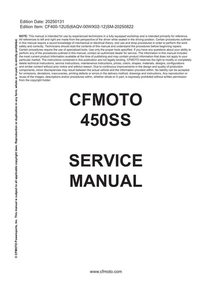 CFMOTO 450SS Motorcycle Service Manual | 2025-2026 - sample page 1