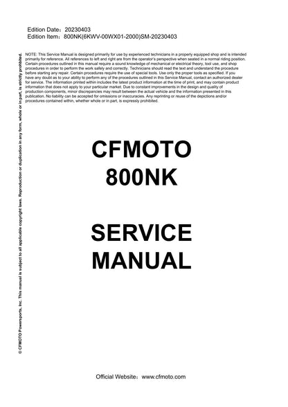 CFMOTO 800NK 799cc Motorcycle Service Manual | 2023-2026 - sample page 1