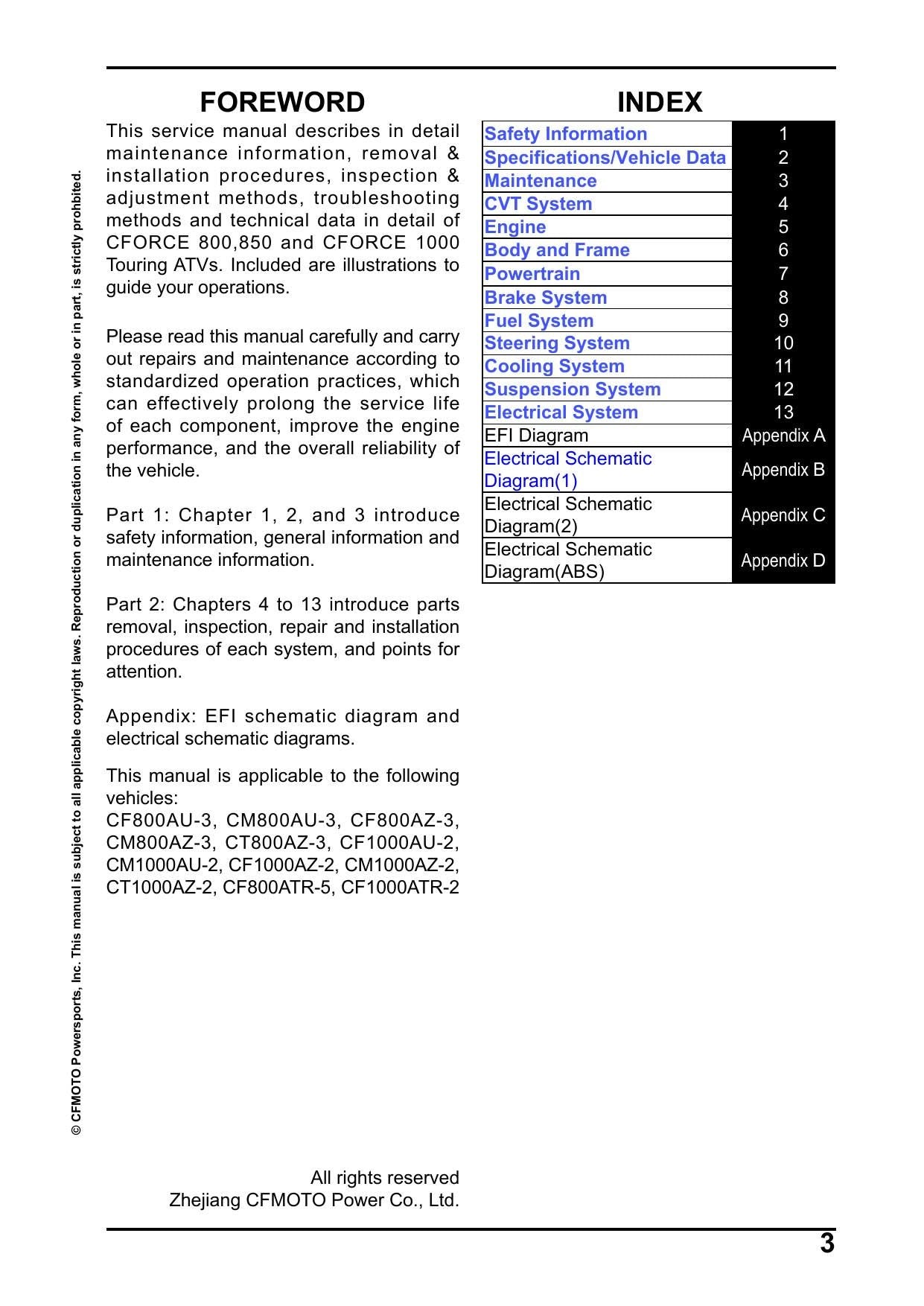 CFMOTO CFORCE 800 850 1000 Touring ATV Service Manual | 2024-2026 - sample page 2