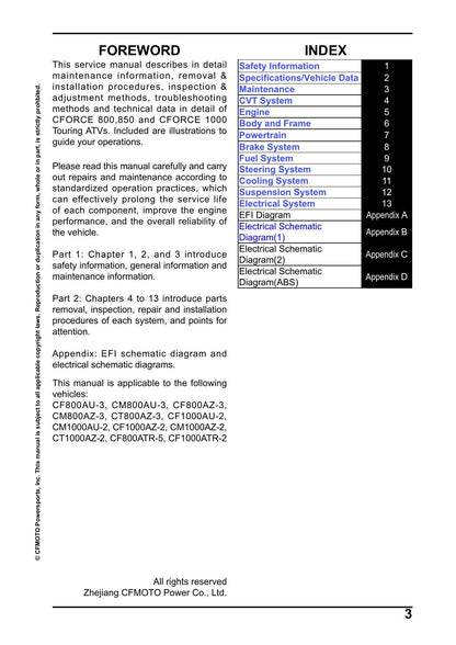 CFMOTO CFORCE 800 850 1000 Touring ATV Service Manual | 2024-2026 - sample page 2