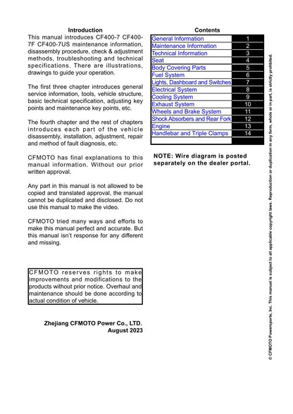 CFMOTO 450NK Motorcycle Service Manual | 2023-2026 - sample page 2