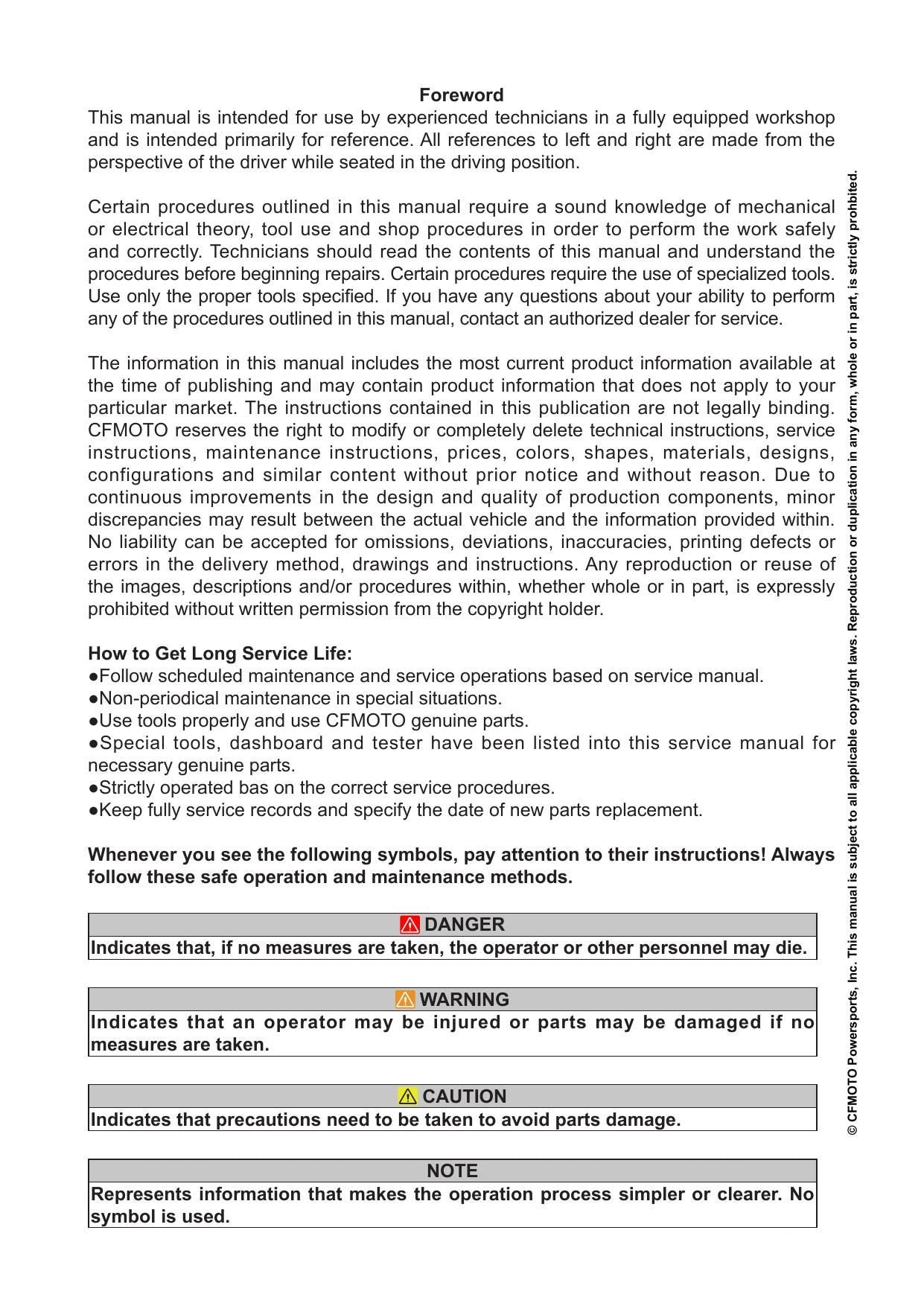 CFMOTO 450SS Motorcycle Service Manual | 2025-2026 - sample page 6