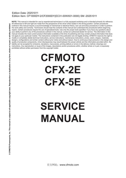 CFMOTO CFX-2E CFX-5E Electric Motorcycle Service Manual | 2026 - sample page 1