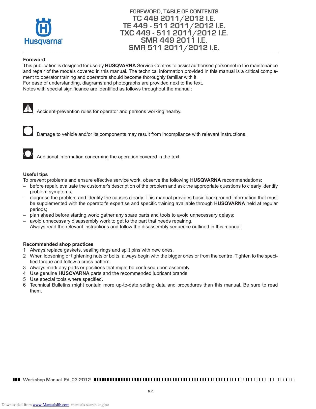 Husqvarna TC TE TXC smr 449 511 Motorcycle Service Manual | 2011-2012 - sample page 8