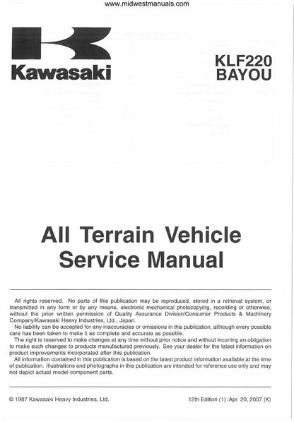 Kawasaki KLF220 Bayou ATV Service Manual | 1988-2002 - sample page 7