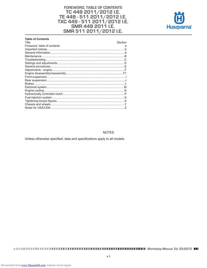 Husqvarna TC TE TXC smr 449 511 Motorcycle Service Manual | 2011-2012 - sample page 9