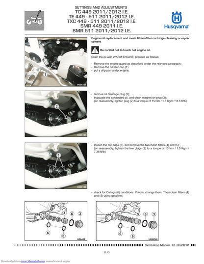 Husqvarna TC TE TXC smr 449 511 Motorcycle Service Manual | 2011-2012 - sample page 2