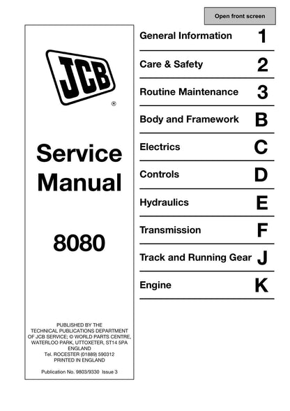 JCB 8080 Midi Excavator Service Manual | 1995-1999 - sample page 1