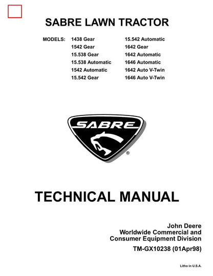 John Deere Sabre 1438 1542 1642 1646 Lawn Tractor Service Manual | 1998-2002 - sample page 1