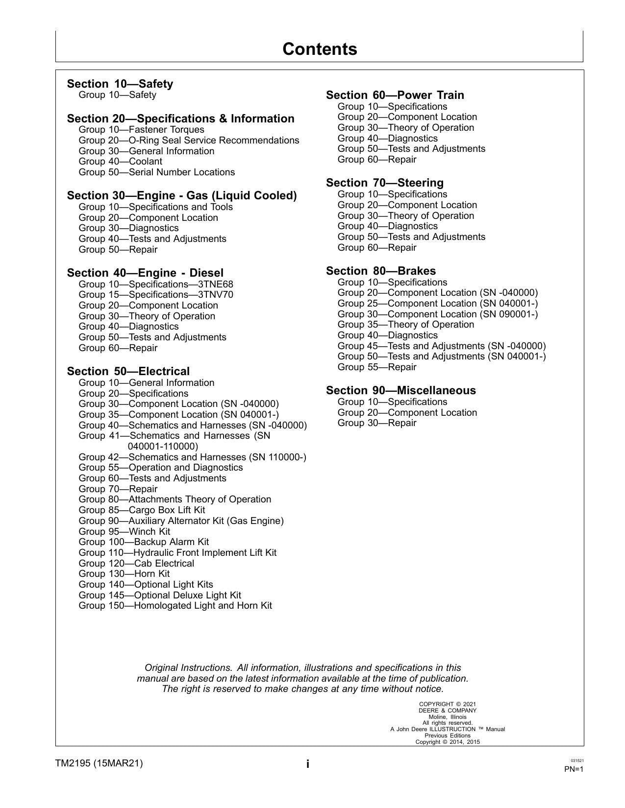 John Deere Gator HPX 4X2 4X4 Gas Diesel UTV Service Manual | 2014-2021 - sample page 4