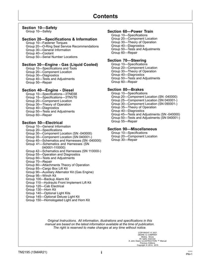 John Deere Gator HPX 4X2 4X4 Gas Diesel UTV Service Manual | 2014-2021 - sample page 4