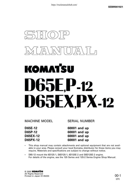 Komatsu D65E D65P D65EX D65PX-12 Dozer Service Manual | 2001-2005 - sample page 1