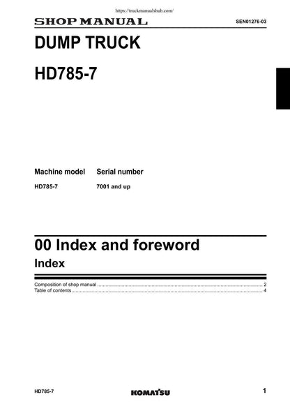 Komatsu HD785-7 Dump Truck Service Manual | 2007-2011 - sample page 4