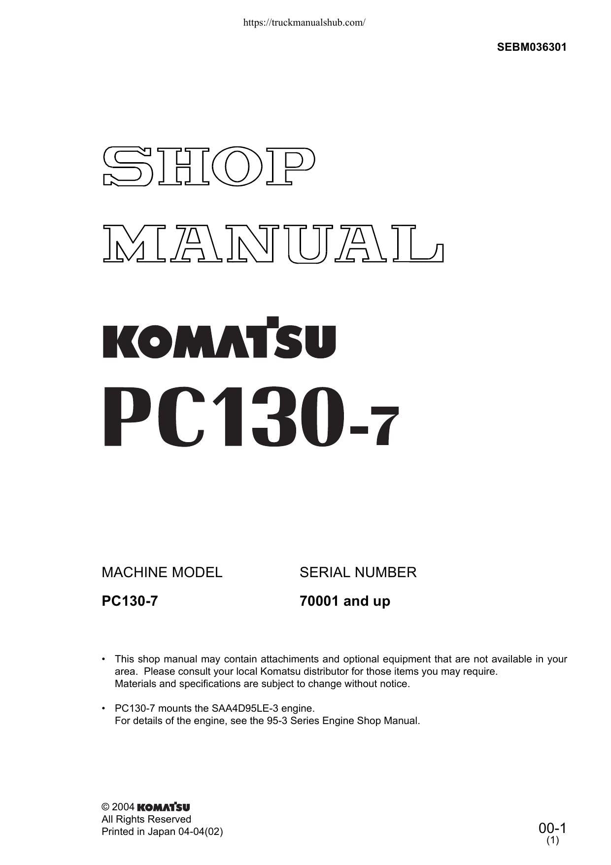 Komatsu PC130-7 Excavator Service Manual | 2004-2008 - sample page 1